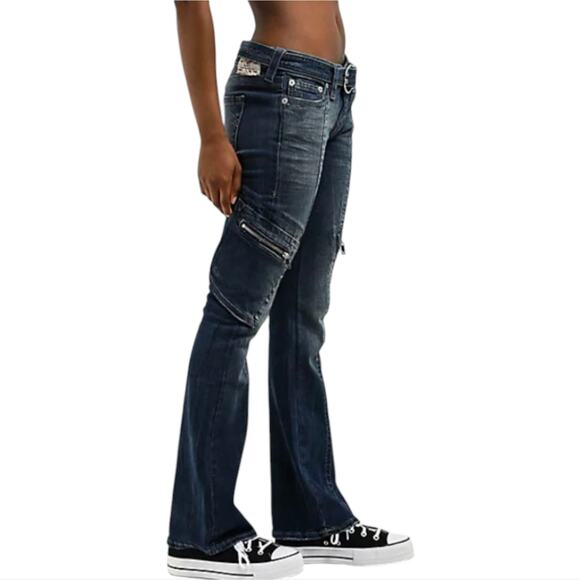 True Religion Bootcut Jeans Womens Dark Wash Denim Zipper Pocket‎ Detail - Picture 2 of 12